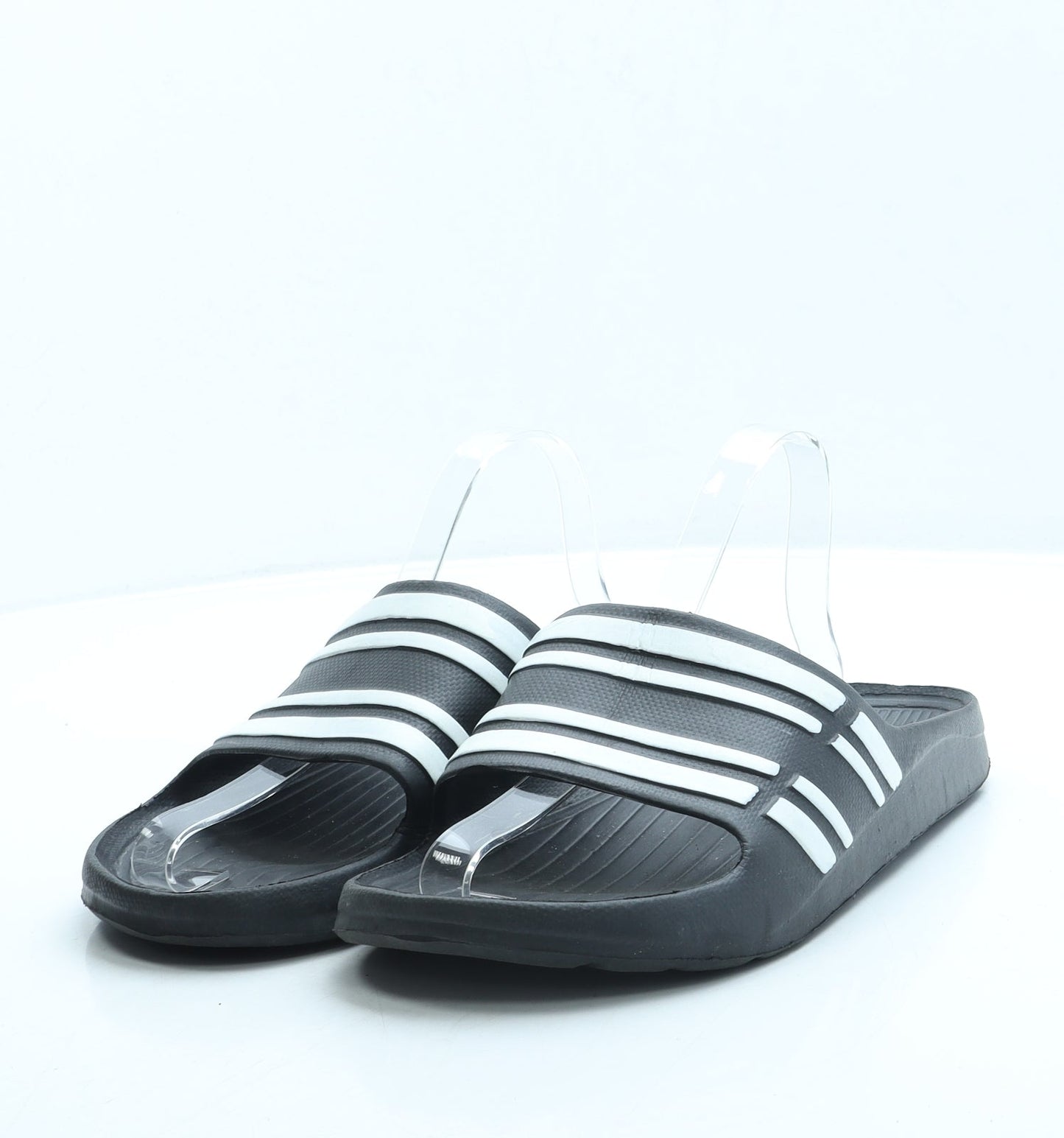Preworn Womens Black Striped Rubber Slider Sandal UK 9 43
