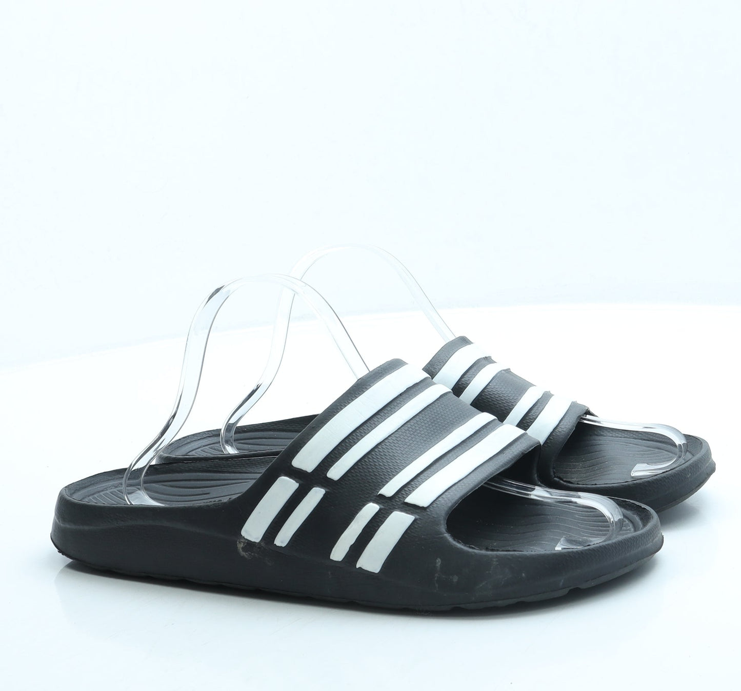Preworn Womens Black Striped Rubber Slider Sandal UK 9 43