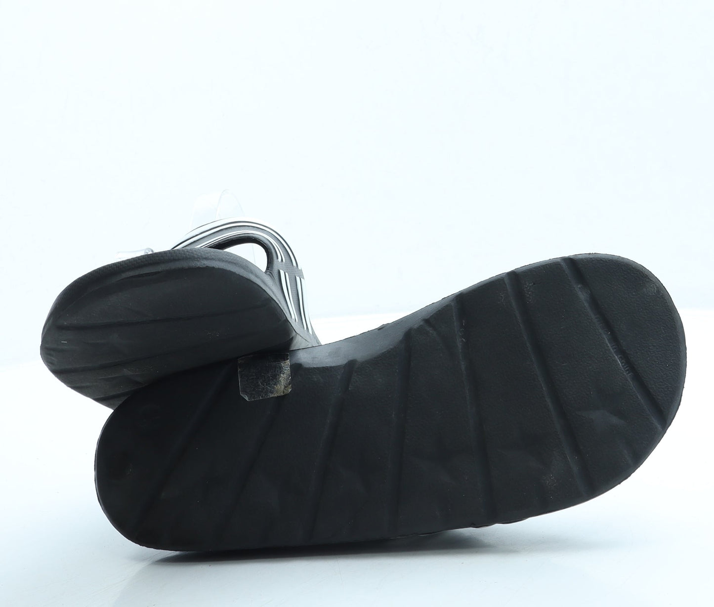 Preworn Womens Black Striped Rubber Slider Sandal UK 9 43