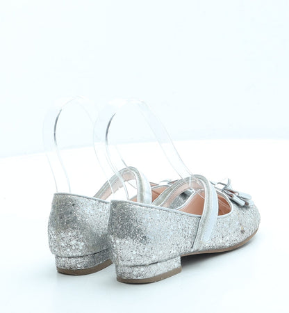 Preworn Girls Silver Polyester Mary Jane Flat UK 11.5 29