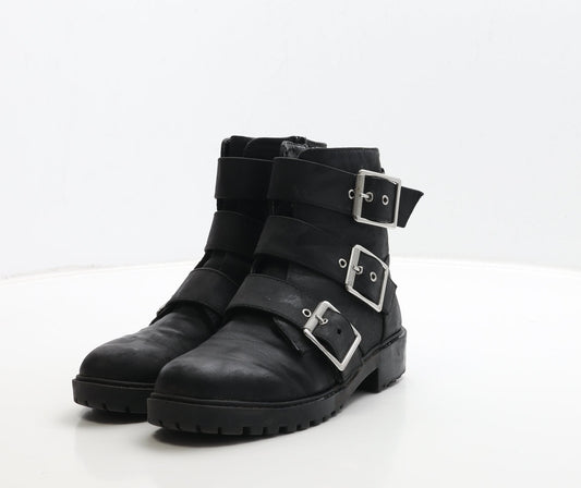 Primark Womens Black Leather Biker Boot UK 3 36