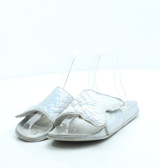 Preworn Girls Silver Polyester Slider Sandal UK 2 - Mermaid tail