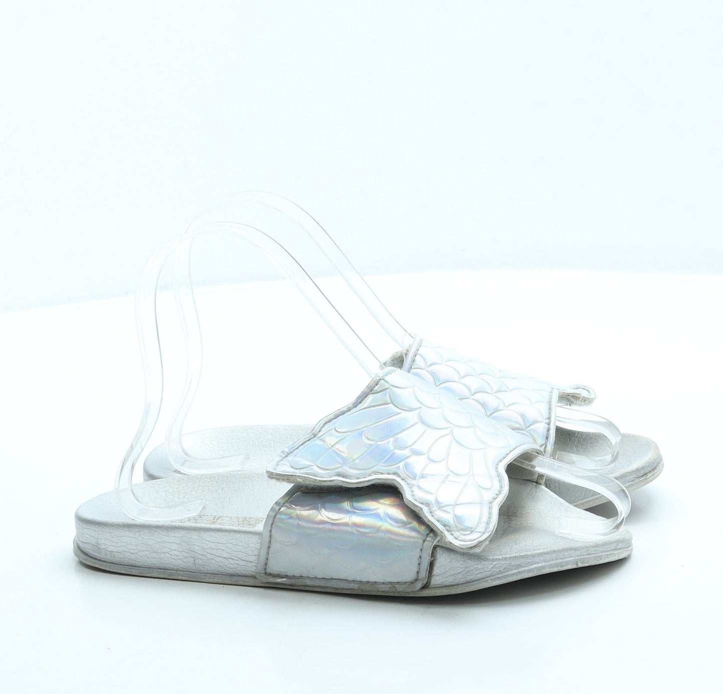 Preworn Girls Silver Polyester Slider Sandal UK 2 - Mermaid tail