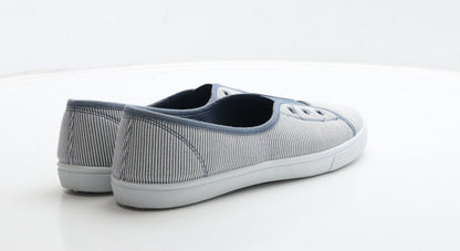 F&F Womens Blue Striped Fabric Slip On Flat UK 7 40