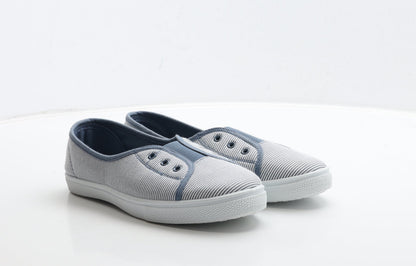 F&F Womens Blue Striped Fabric Slip On Flat UK 7 40
