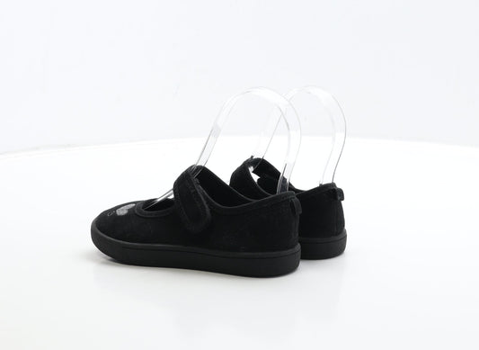 George Girls Black Fabric Mary Jane Flat UK 10 28 - Heart Detail