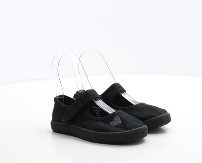 George Girls Black Fabric Mary Jane Flat UK 10 28 - Heart Detail