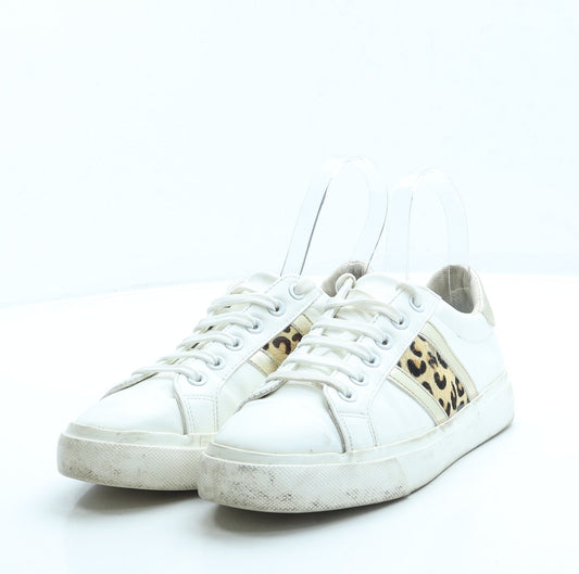 George Womens White Animal Print Leather Trainer UK 3 36 - Leopard Print