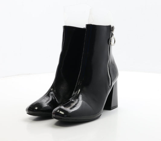 Primark Womens Black PVC Bootie Boot UK 4 37 - Wide Fit