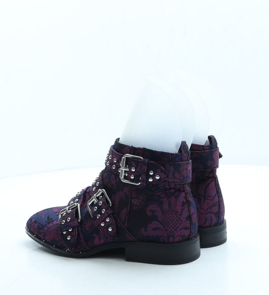 Primark Womens Purple Floral Polyester Biker Boot UK 4 37 US 6