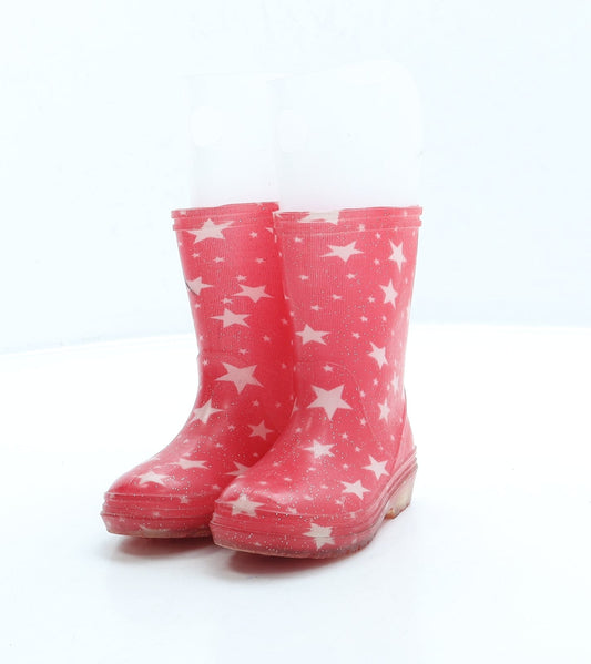 Preworn Girls Pink Geometric Rubber Wellies Boot UK 5 - Stars