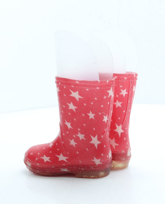 Preworn Girls Pink Geometric Rubber Wellies Boot UK 5 - Stars