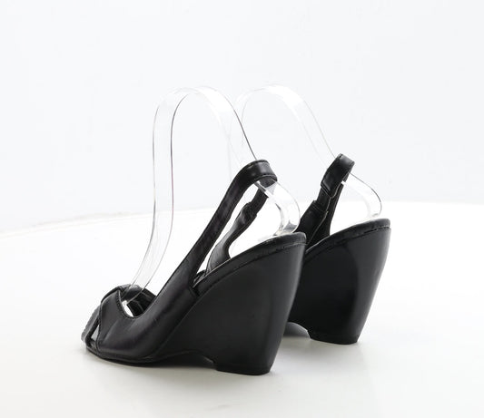 F&F Womens Black Leather Slingback Heel UK 3 36