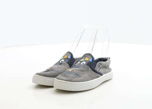 F&F Boys Blue Striped Fabric Trainer UK 9 27 - Dinosaur Detail