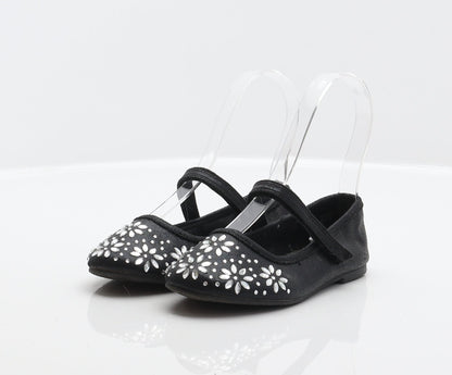 Walkright Girls Black Floral Polyester Mary Jane Flat UK 10