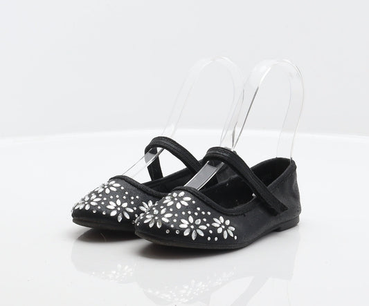 Walkright Girls Black Floral Polyester Mary Jane Flat UK 10