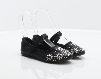 Walkright Girls Black Floral Polyester Mary Jane Flat UK 10