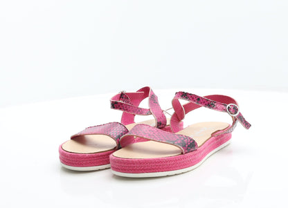 George Womens Pink Animal Print Leather Strappy Sandal UK 4 37 - Snake Print
