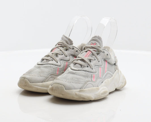 adidas Girls Grey Geometric Polyester Trainer UK 10