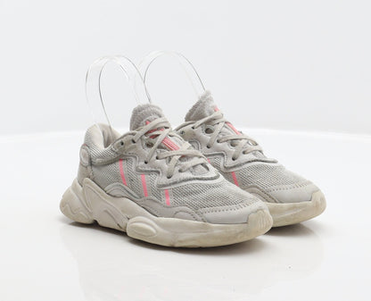 adidas Girls Grey Geometric Polyester Trainer UK 10