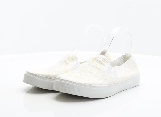 Primark Womens Ivory Floral Polyester Slip On Flat UK 7 40