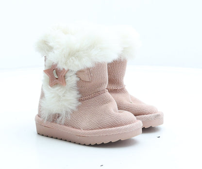 Preworn Girls Pink Suede Shearling Style Boot UK 4