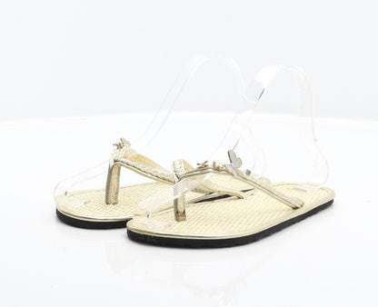 Preworn Girls Gold Synthetic Thong Sandal UK 2 33 - Butterfly detail, Flower detail