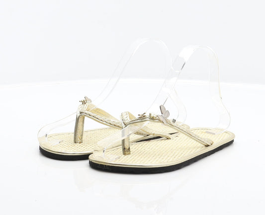 Preworn Girls Gold Synthetic Thong Sandal UK 2 33 - Butterfly detail, Flower detail