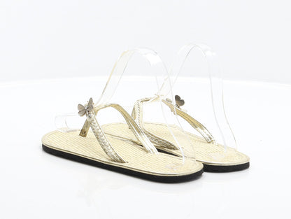 Preworn Girls Gold Synthetic Thong Sandal UK 2 33 - Butterfly detail, Flower detail