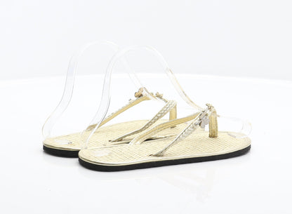 Preworn Girls Gold Synthetic Thong Sandal UK 2 33 - Butterfly detail, Flower detail