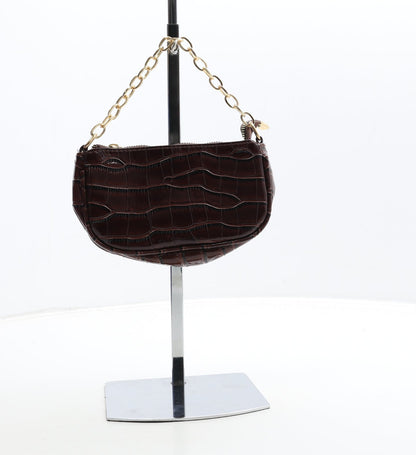 Preworn Womens Brown Polyurethane Top Handle Bag Size Small - Croc Texture