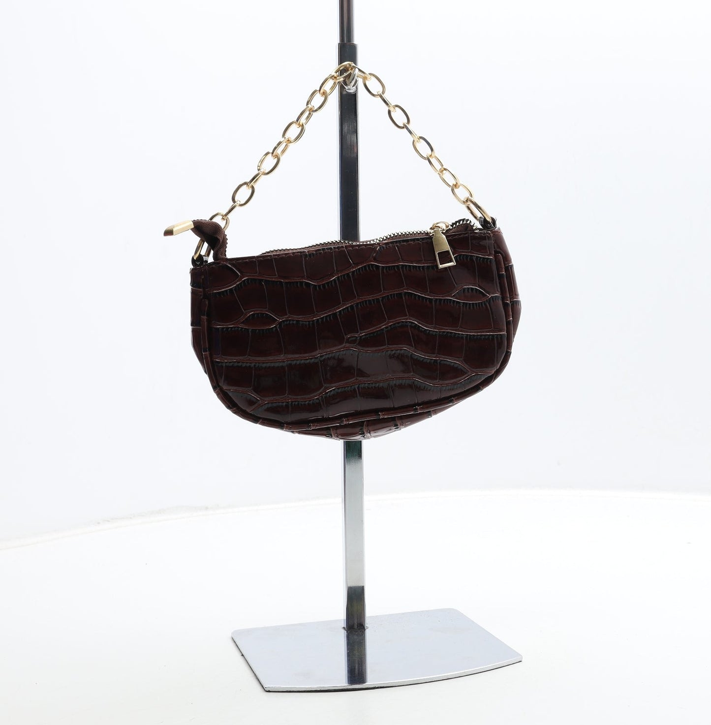Preworn Womens Brown Polyurethane Top Handle Bag Size Small - Croc Texture