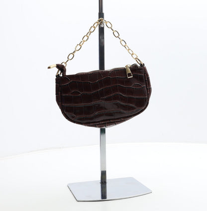 Preworn Womens Brown Polyurethane Top Handle Bag Size Small - Croc Texture