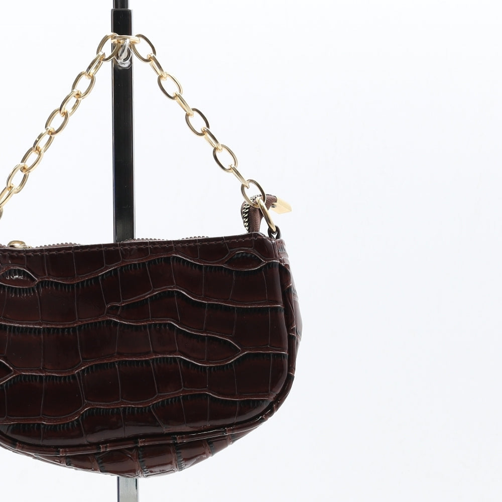 Preworn Womens Brown Polyurethane Top Handle Bag Size Small - Croc Texture