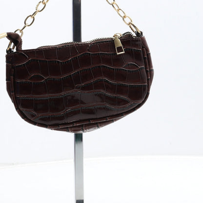 Preworn Womens Brown Polyurethane Top Handle Bag Size Small - Croc Texture