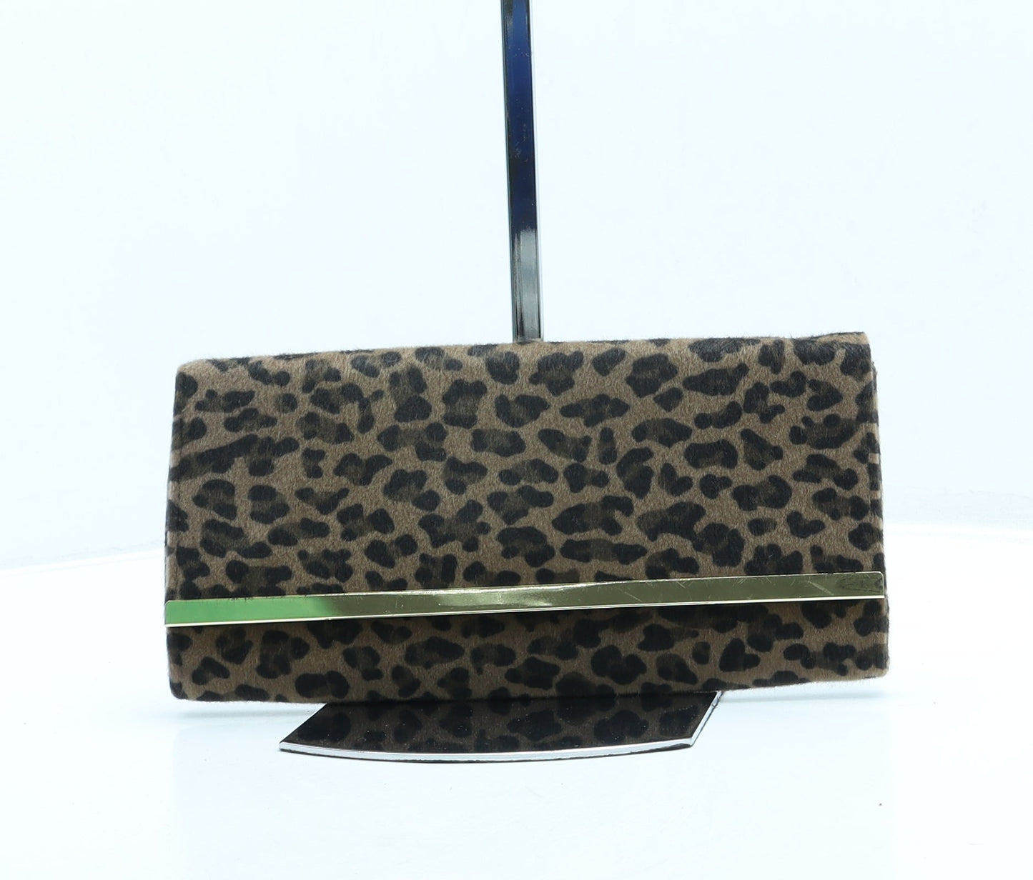 Preworn Womens Brown Animal Print Polyester Clutch Size Small - Leopard Print