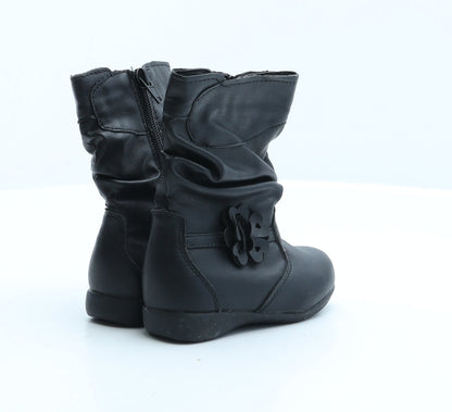 Preworn Girls Black Synthetic Bootie Boot UK 5 - Flower Detail