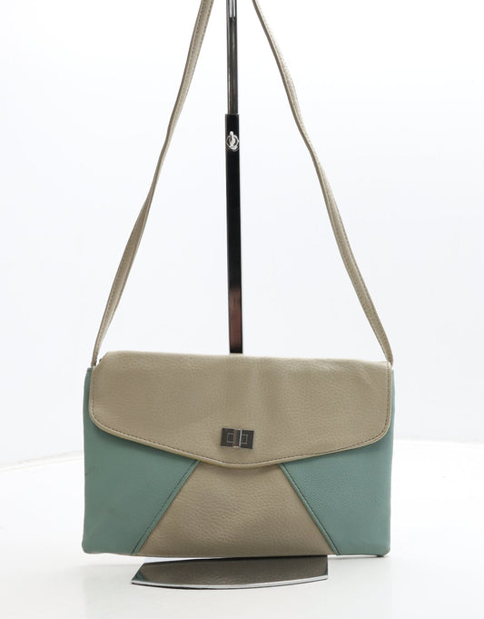 George Womens Beige Colorblock Polyurethane Crossbody Size Small