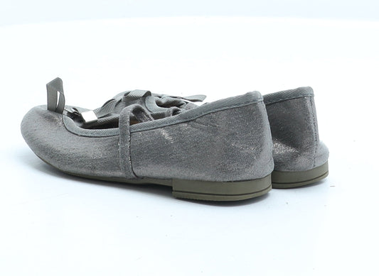 F&F Girls Grey Fabric Ballet Flat UK 10