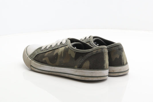 George Boys Green Camouflage Fabric Trainer UK 4