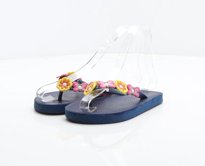 Preworn Girls Blue Synthetic Flip-Flop Sandal UK 8 - Flower detail, Butterfly detail