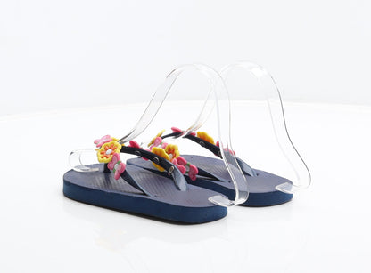 Preworn Girls Blue Synthetic Flip-Flop Sandal UK 8 - Flower detail, Butterfly detail
