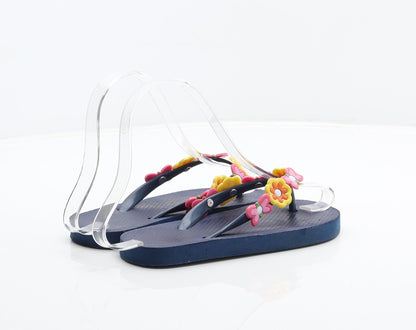 Preworn Girls Blue Synthetic Flip-Flop Sandal UK 8 - Flower detail, Butterfly detail