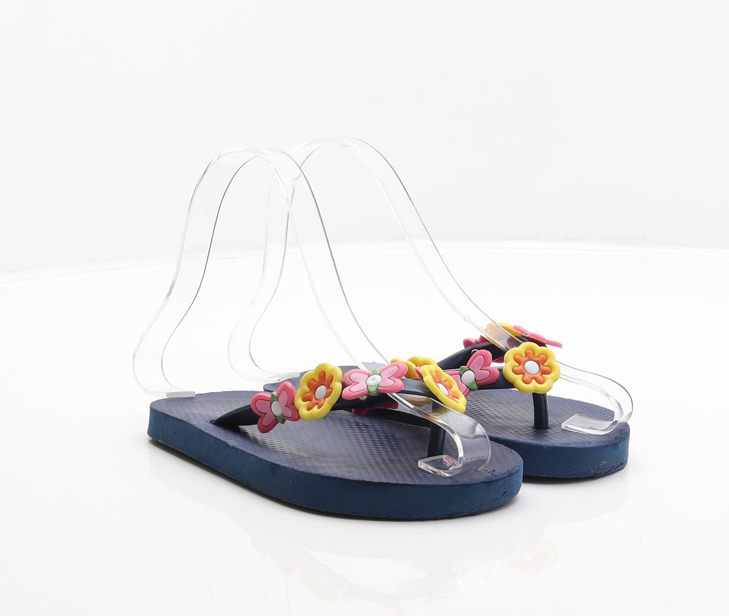 Preworn Girls Blue Synthetic Flip-Flop Sandal UK 8 - Flower detail, Butterfly detail
