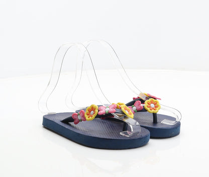 Preworn Girls Blue Synthetic Flip-Flop Sandal UK 8 - Flower detail, Butterfly detail
