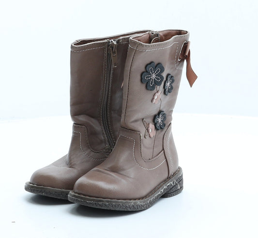 Preworn Girls Pink Floral Synthetic Slip On Boot UK 5 - Flower Detail