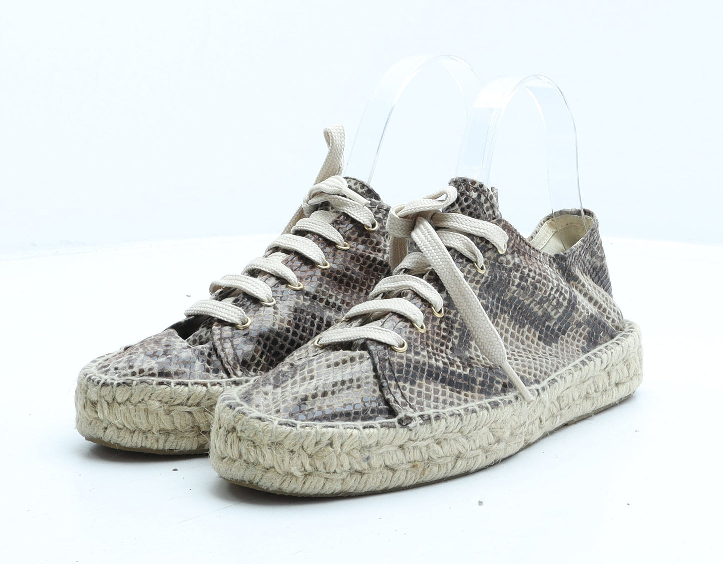 Preworn Womens Green Animal Print Synthetic Trainer UK 6 39 - Snake Print