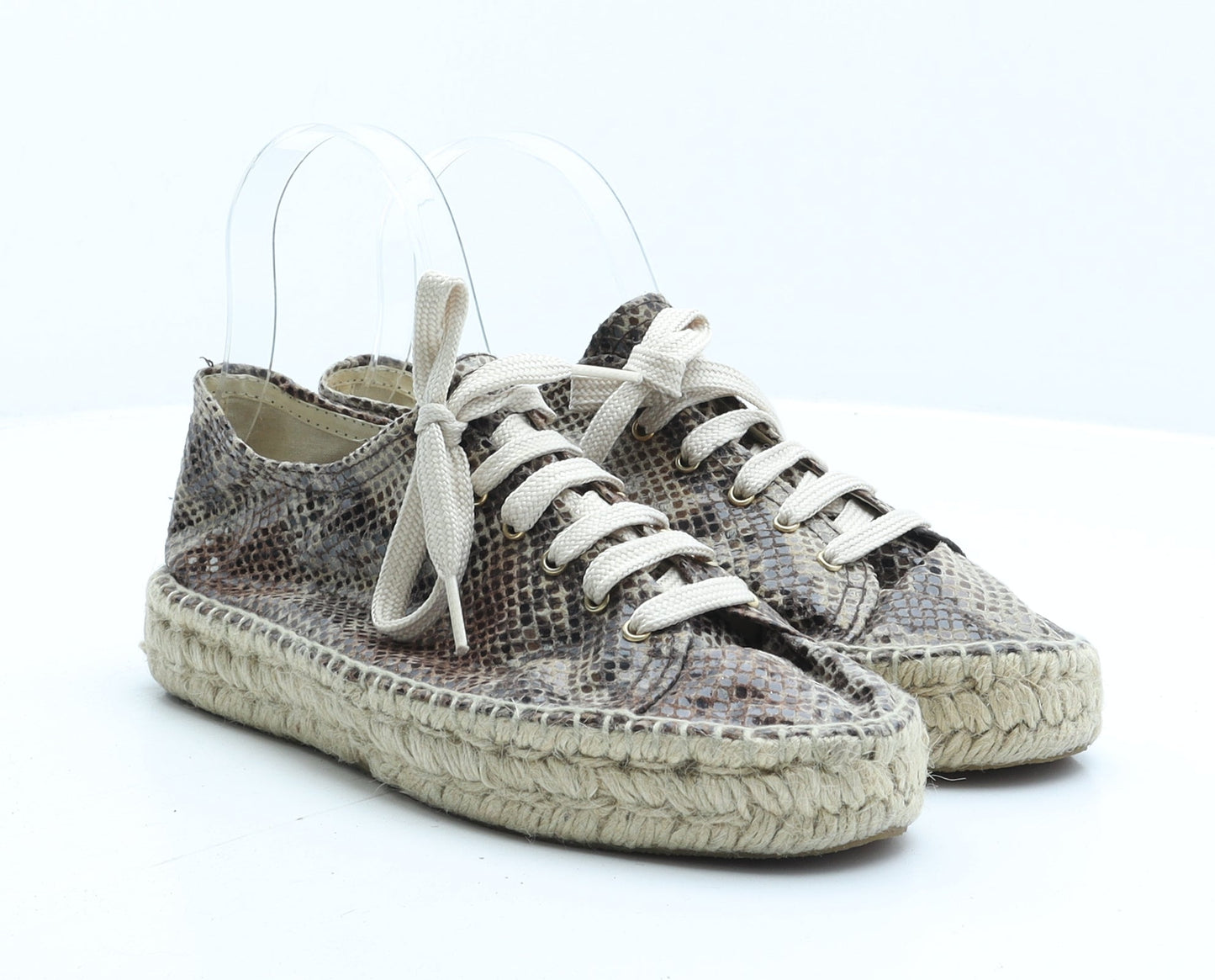 Preworn Womens Green Animal Print Synthetic Trainer UK 6 39 - Snake Print
