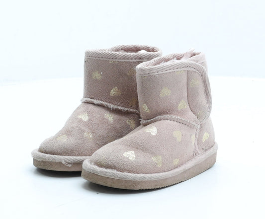 Preworn Girls Pink Geometric Synthetic Shearling Style Boot UK 5 22 - Stars