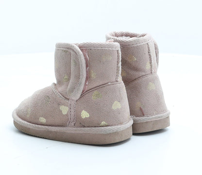 Preworn Girls Pink Geometric Synthetic Shearling Style Boot UK 5 22 - Stars